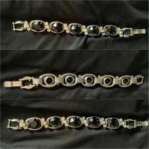 Vintage Silver Black & Clear Stone Bracelet
